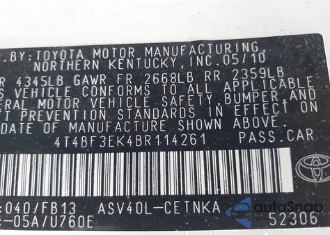 2011 Toyota Camry Le/Se/Xle из США, поврежденный, VIN 4T4BF3EK4BR114261